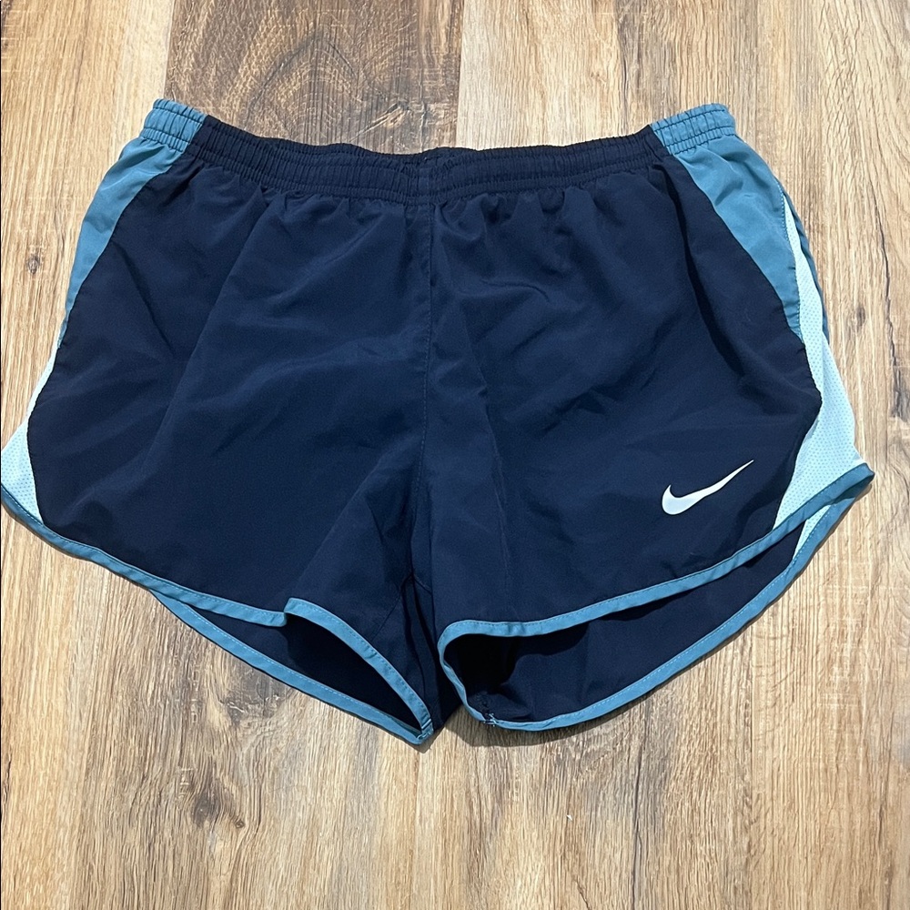 Nike Women's Navy Shorts with Light Blue Trim